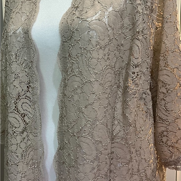Scalloped lace overlay jacket. Delicate airy taupe. Size 22. - Picture 7 of 10